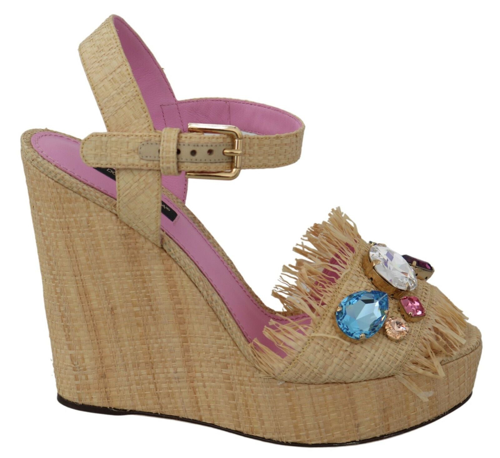 Buy Beige Silk Strap Wedge Sandals by Dolce & Gabbana