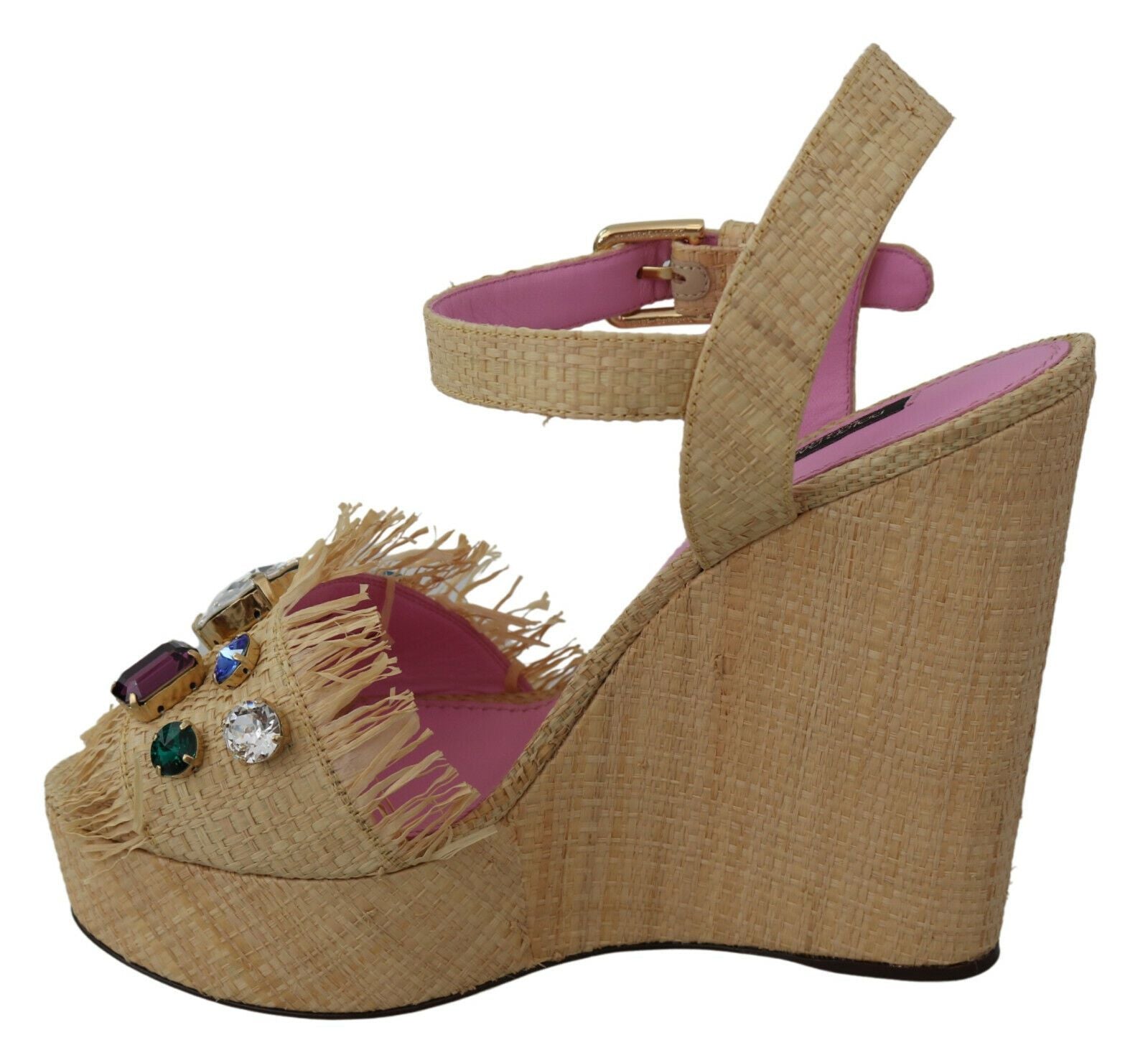 Buy Beige Silk Strap Wedge Sandals by Dolce & Gabbana