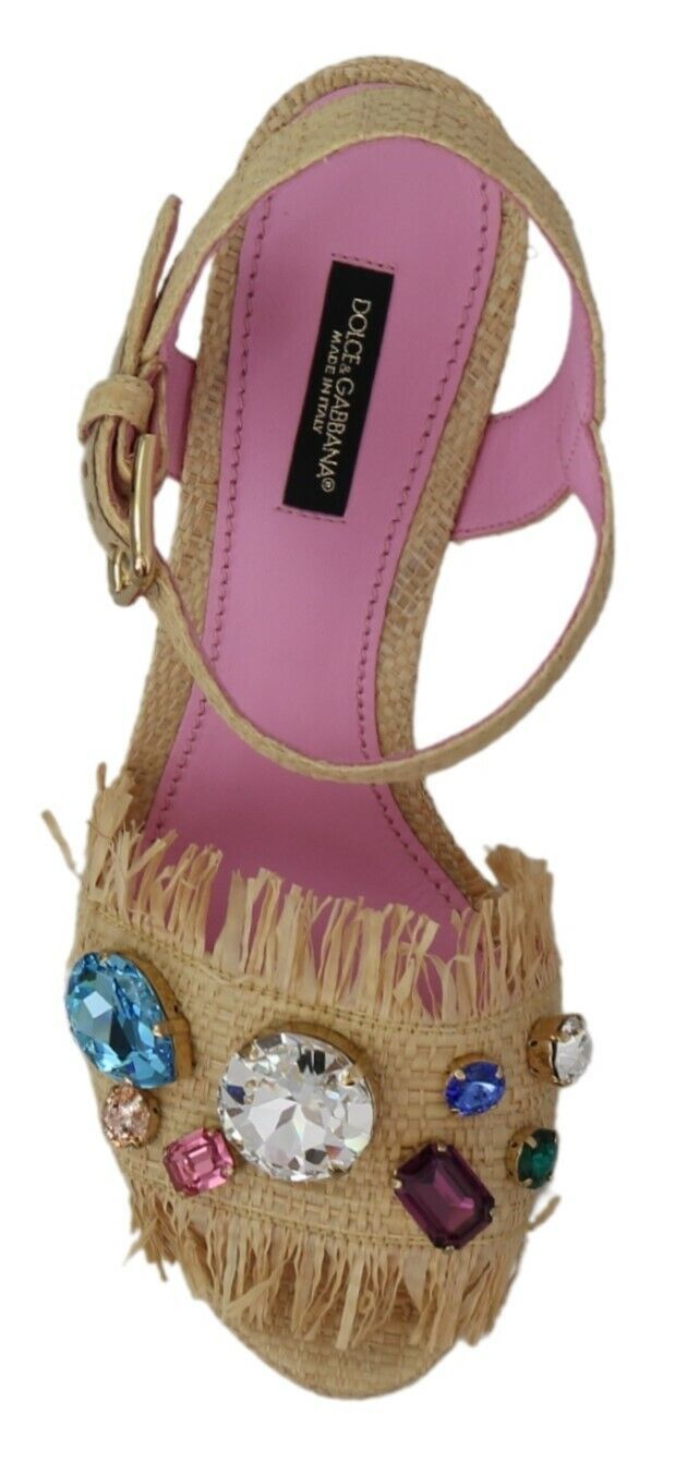 Buy Beige Silk Strap Wedge Sandals by Dolce & Gabbana