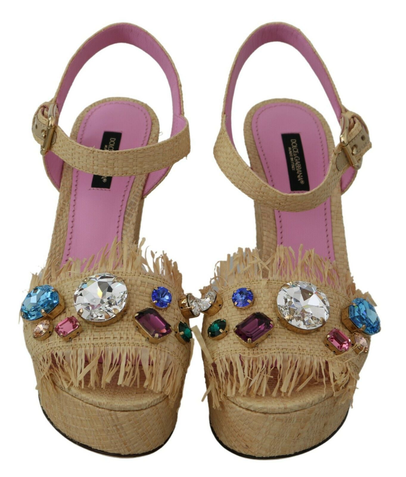 Buy Beige Silk Strap Wedge Sandals by Dolce & Gabbana