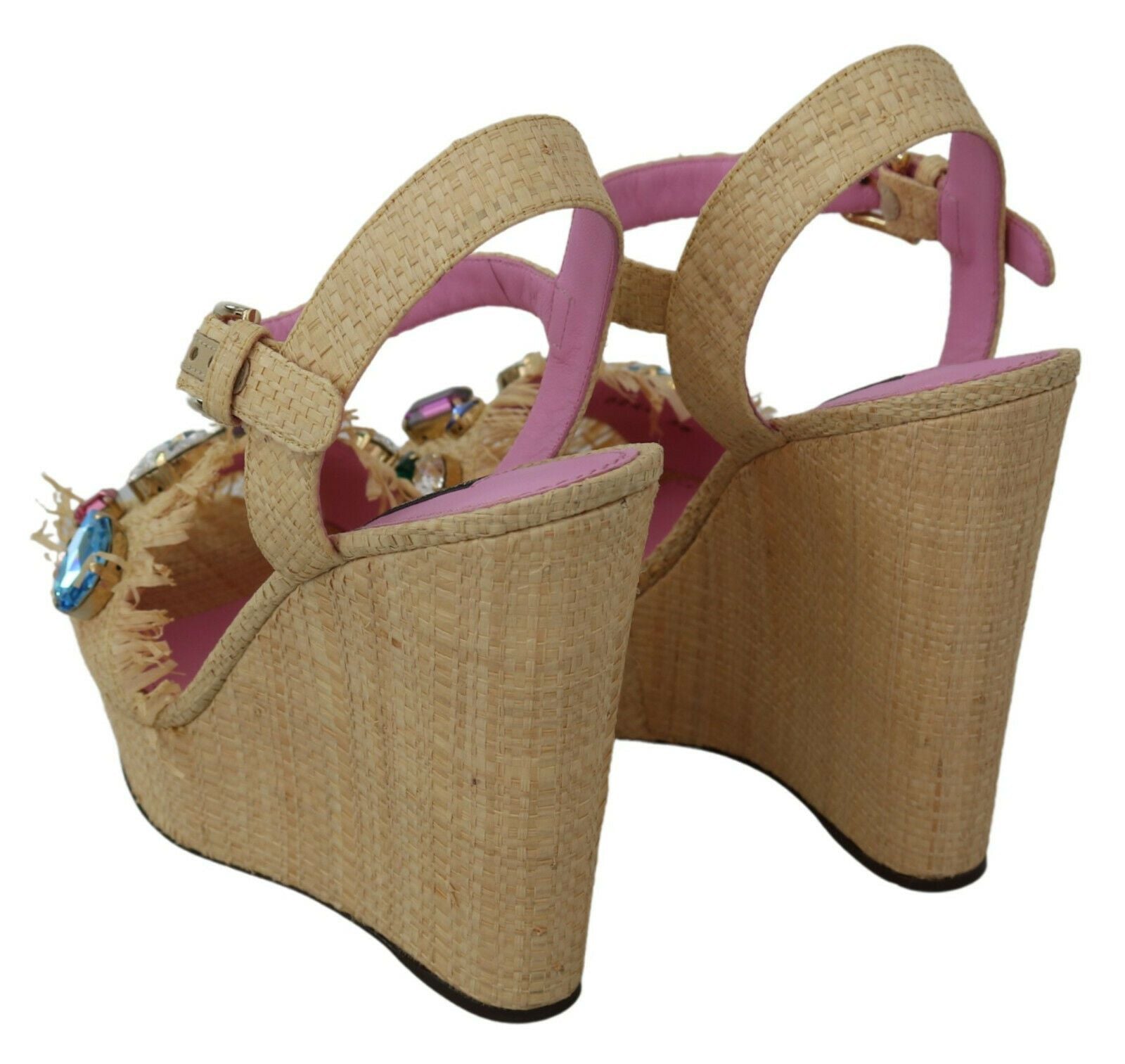 Buy Beige Silk Strap Wedge Sandals by Dolce & Gabbana