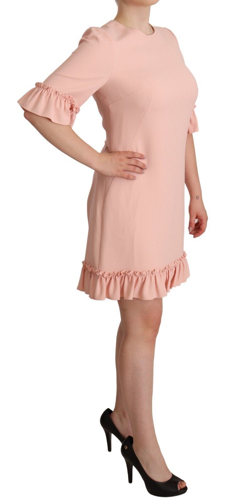 Buy Ruffled Sleeve Sheath Dress in Pink by Dolce & Gabbana