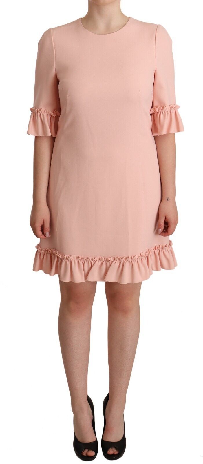 Buy Ruffled Sleeve Sheath Dress in Pink by Dolce & Gabbana