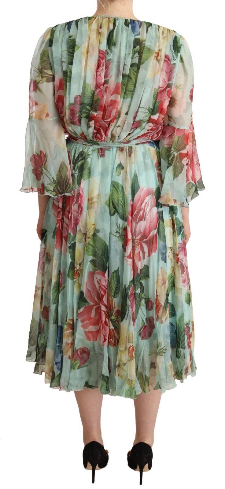 Buy Elegant Floral Green Midi Silk Dress by Dolce & Gabbana