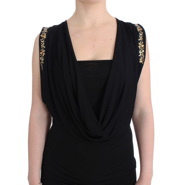 Buy Elegant Sleeveless Black Mini Dress with Gold Details by Roccobarocco