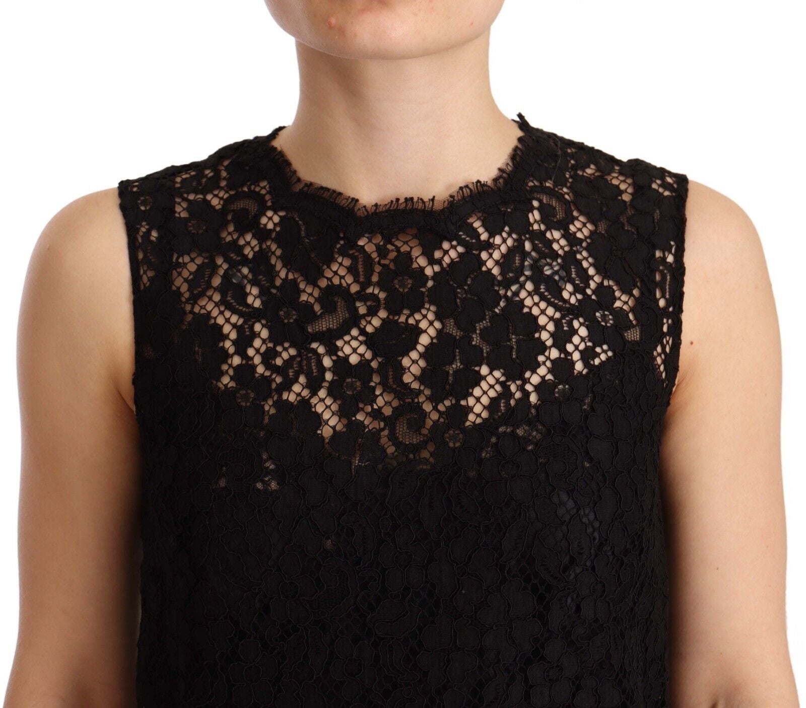 Buy Elegant Floral Lace Sheath Dress in Black by Dolce & Gabbana