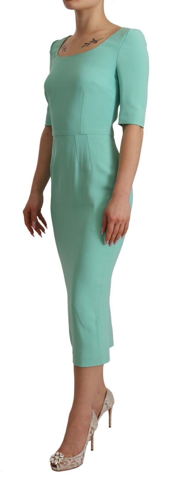 Buy Mint Green Sheath Dress with Square Neck by Dolce & Gabbana