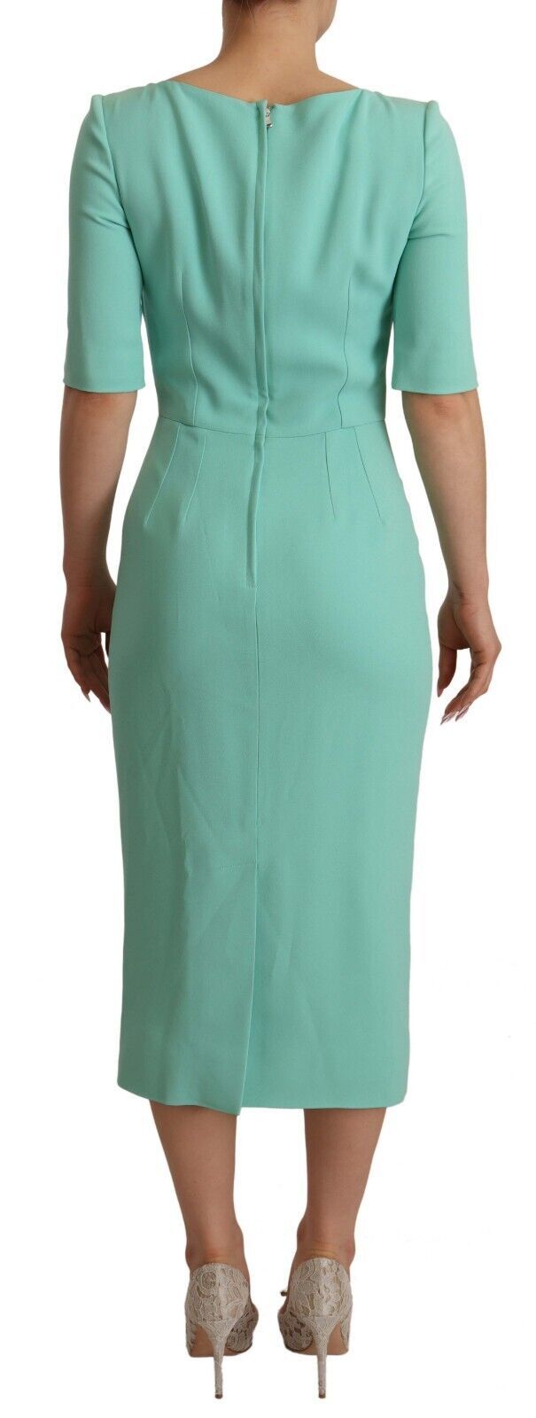 Buy Mint Green Sheath Dress with Square Neck by Dolce & Gabbana