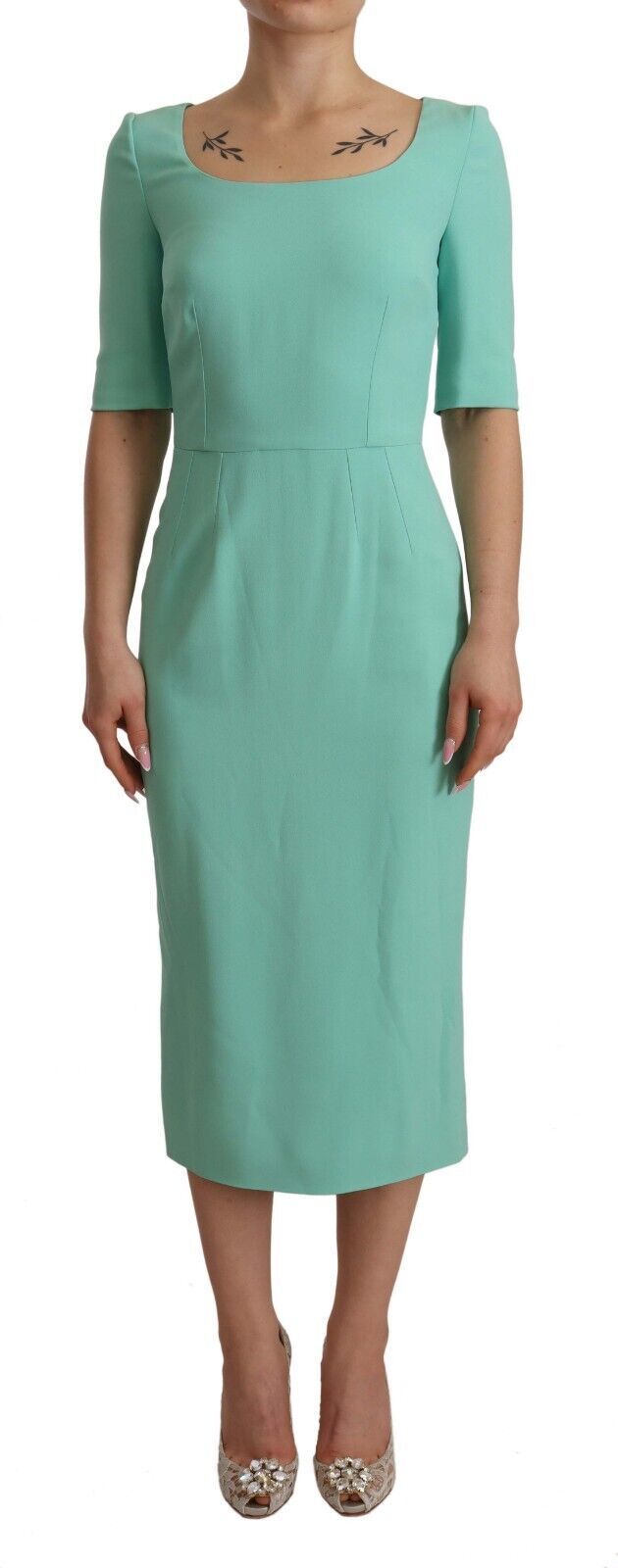 Buy Mint Green Sheath Dress with Square Neck by Dolce & Gabbana