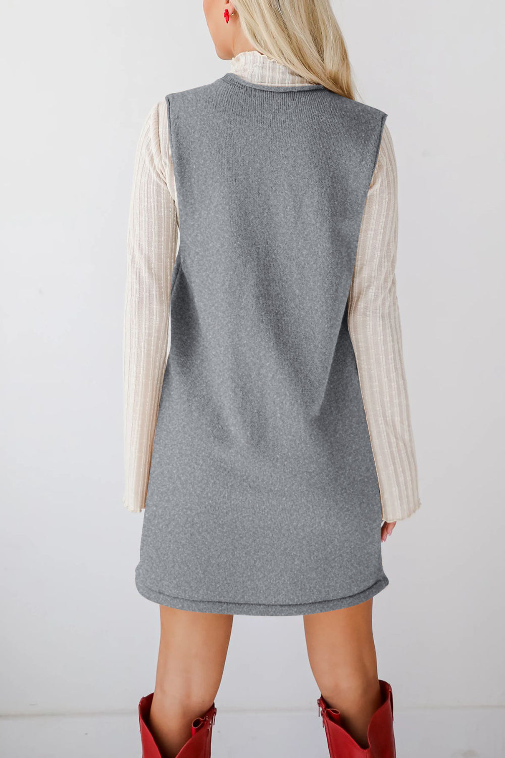 Buy Pocketed V-Neck Mini Sweater Overall Dress by Faz