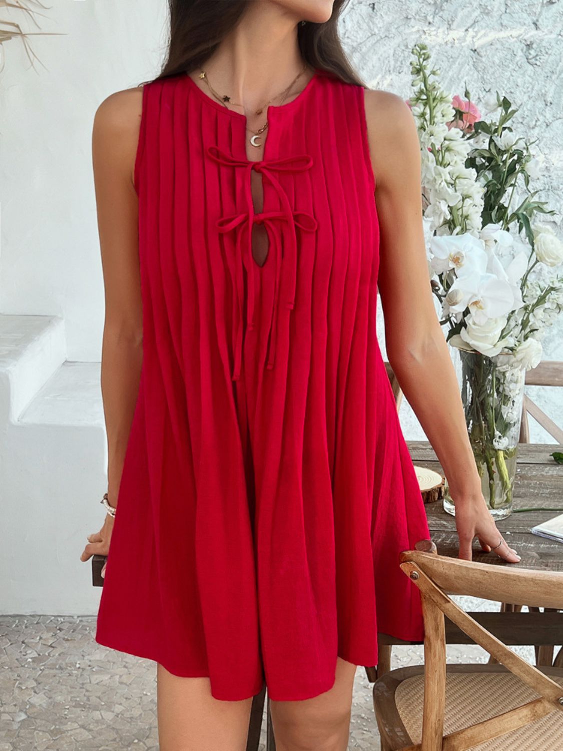 Buy Devine Pleated Sleeveless Mini Dress by Faz
