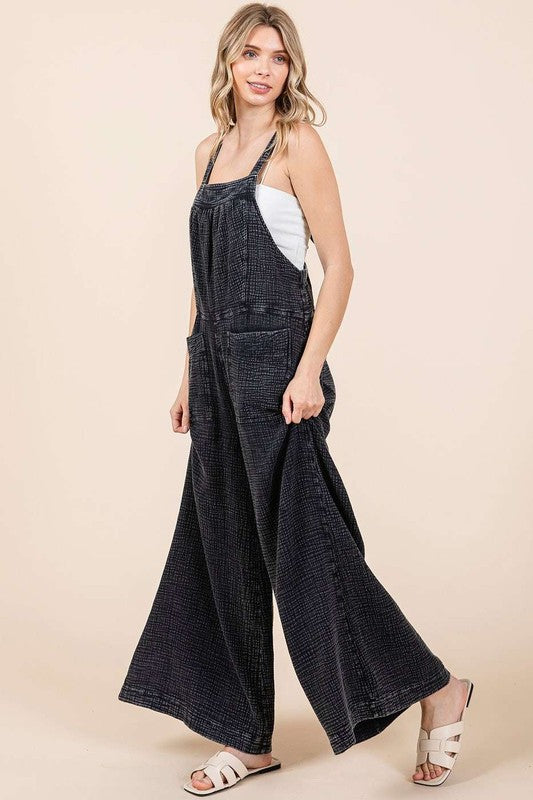 Buy Textured Wide Leg Overalls by Faz