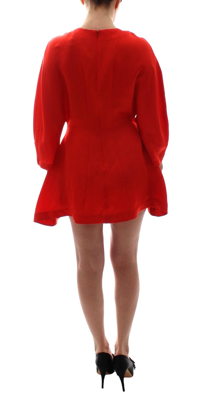 Buy Radiant Red Linen Blend Artisan Dress by Fyodor Golan