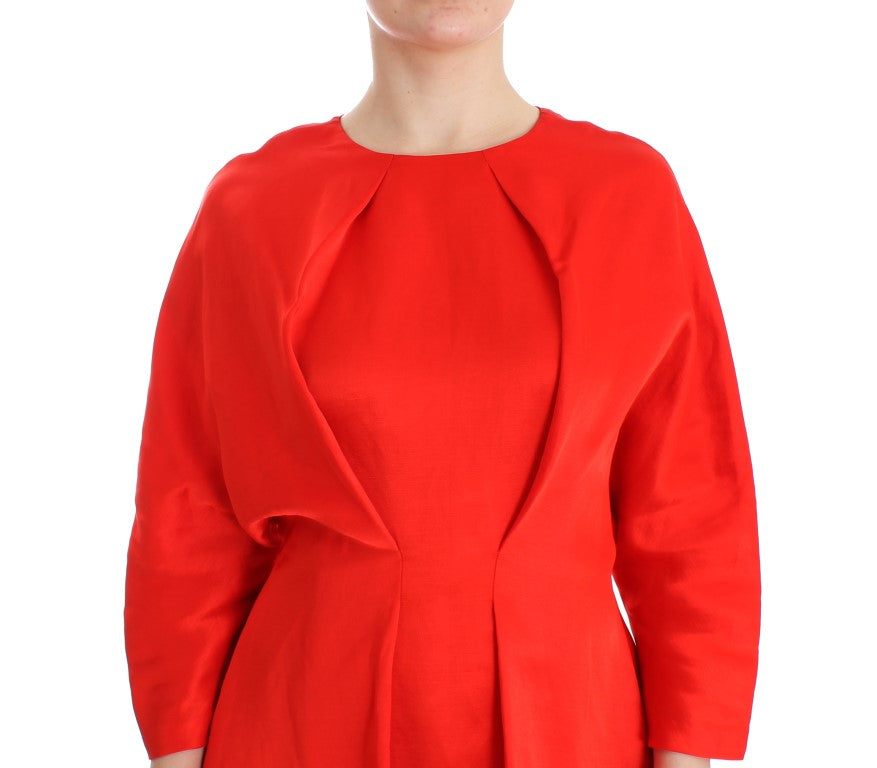 Buy Radiant Red Linen Blend Artisan Dress by Fyodor Golan