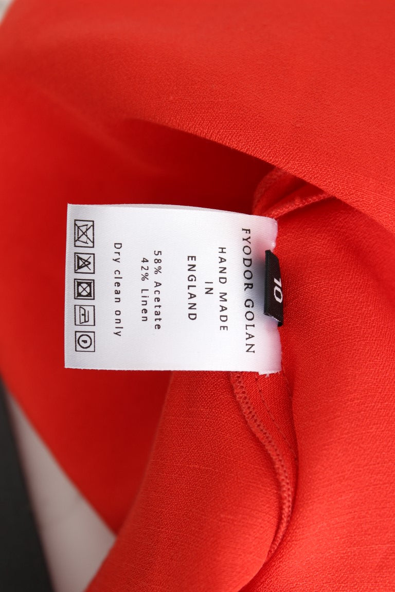 Buy Radiant Red Linen Blend Artisan Dress by Fyodor Golan