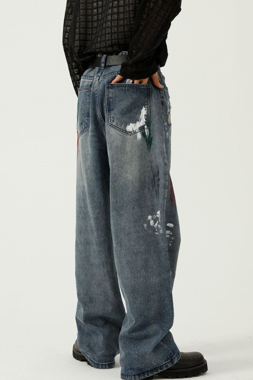 Buy Washed Distressed Wide-Leg Jeans by Faz