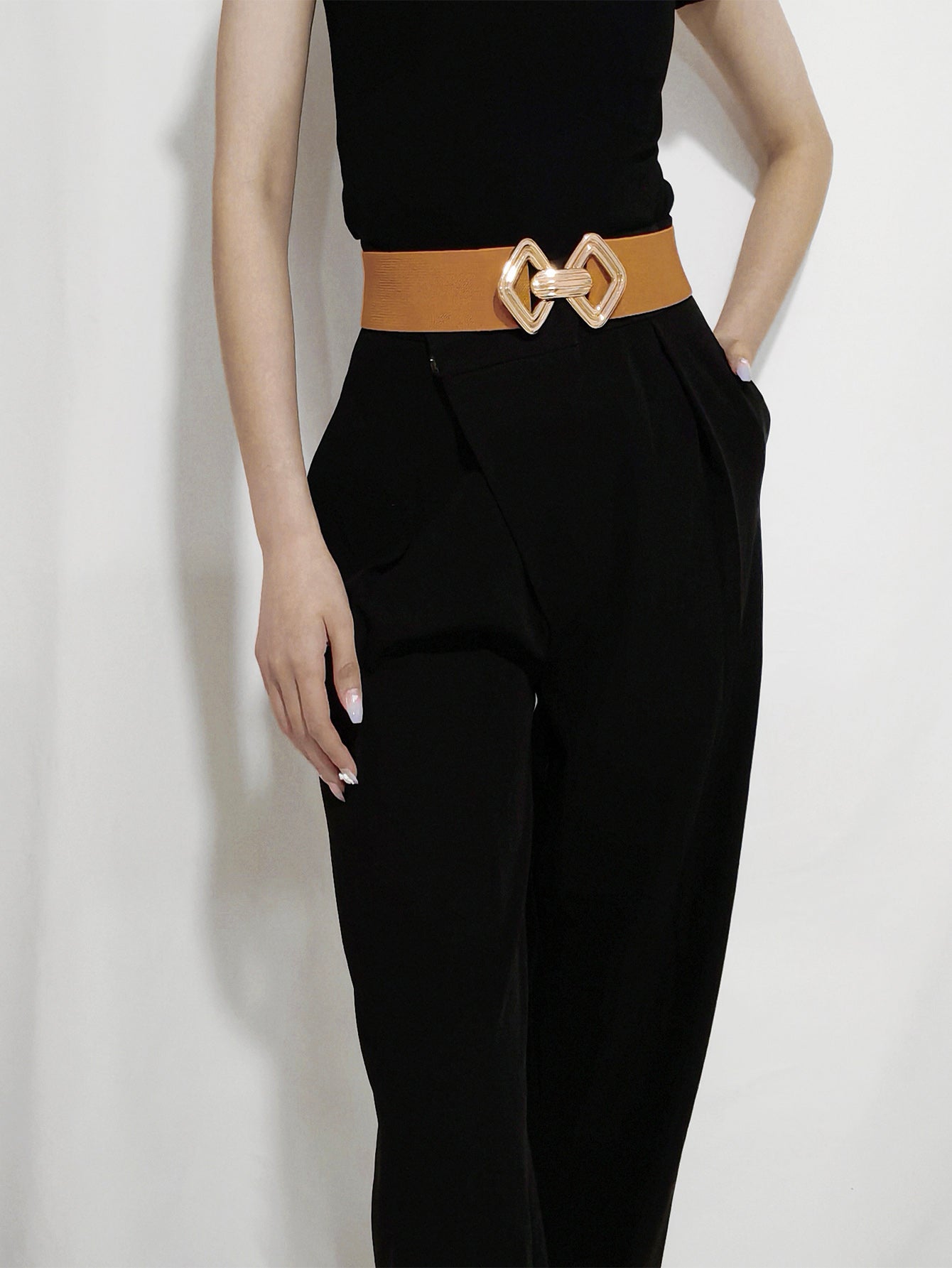 Buy Geometric Buckle Elastic Wide Belt by Faz