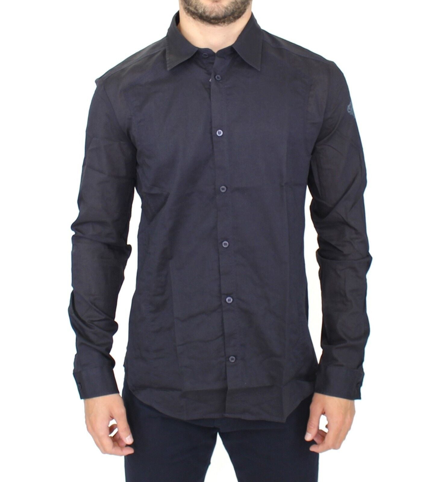 Elegant Blue Cotton Slim Casual Shirt