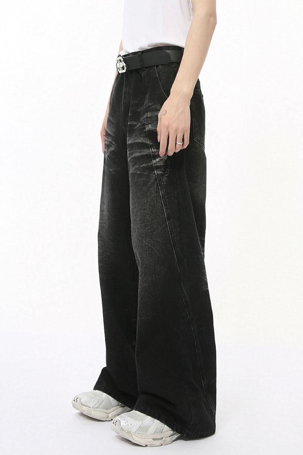 Buy Washed Cat Whiskered Wide Leg Jeans by Faz