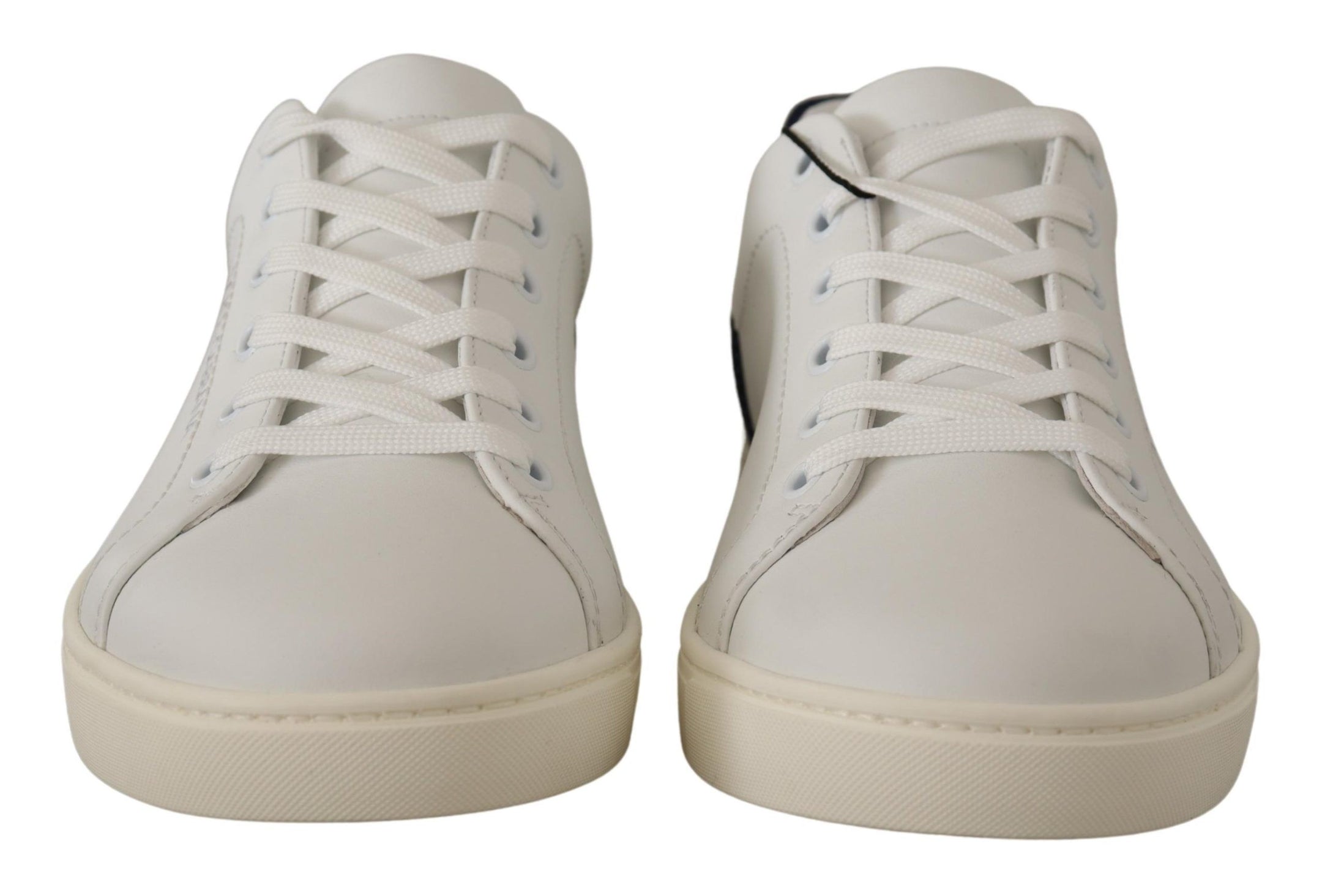 Buy Elegant White and Blue Low-Top Leather Sneakers by Dolce & Gabbana