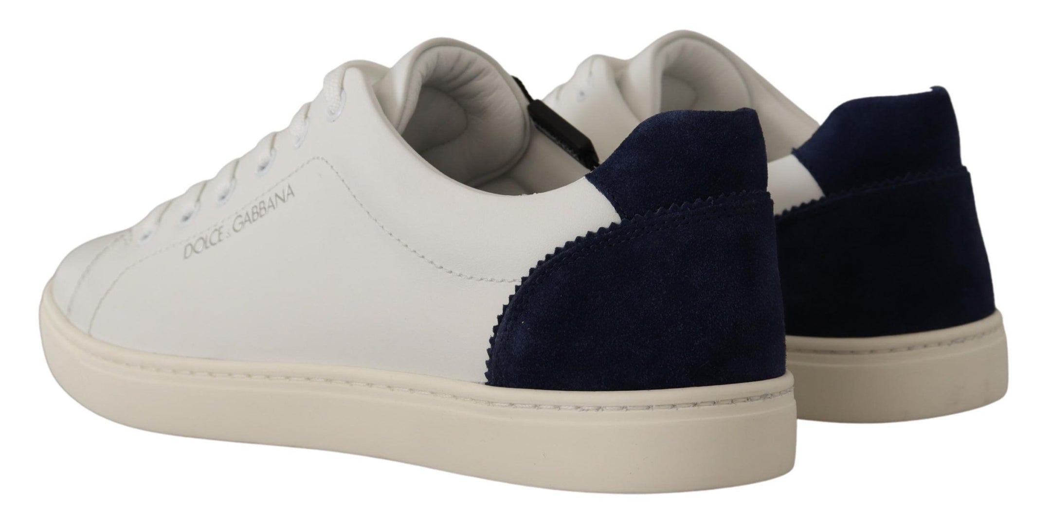 Buy Elegant White and Blue Low-Top Leather Sneakers by Dolce & Gabbana