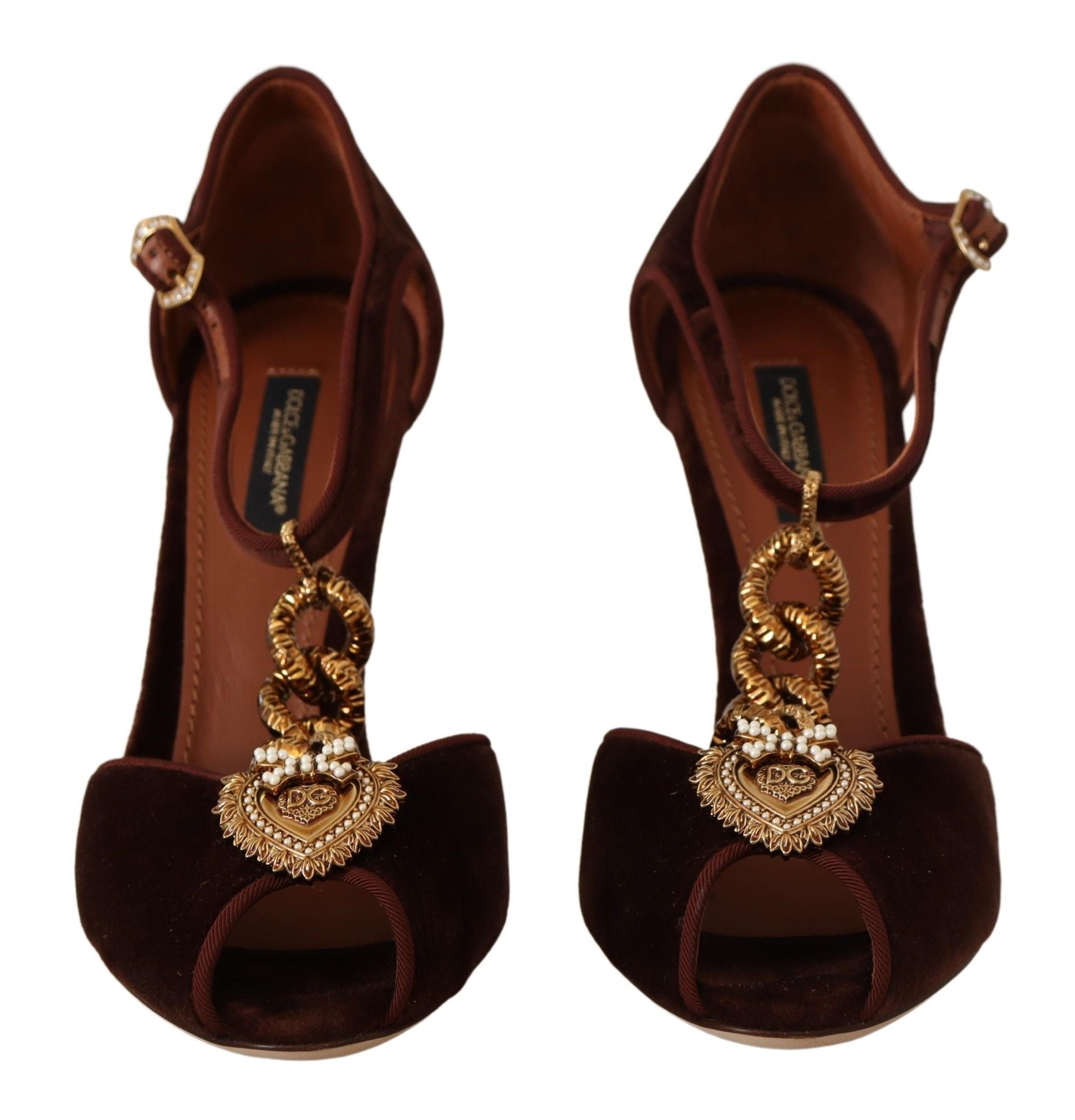 Buy Elegant Gold Detail Velvet Heels by Dolce & Gabbana