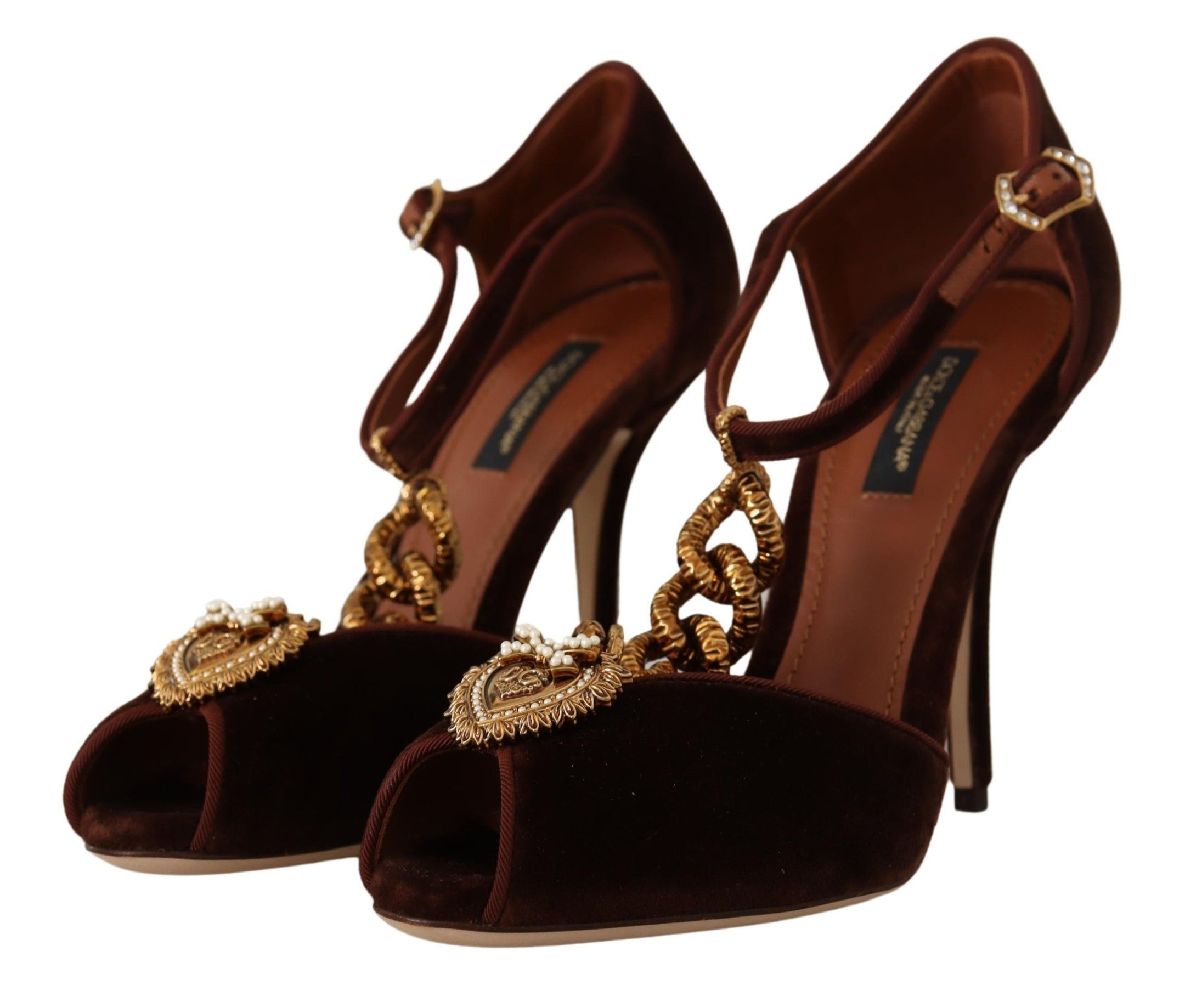 Buy Elegant Gold Detail Velvet Heels by Dolce & Gabbana