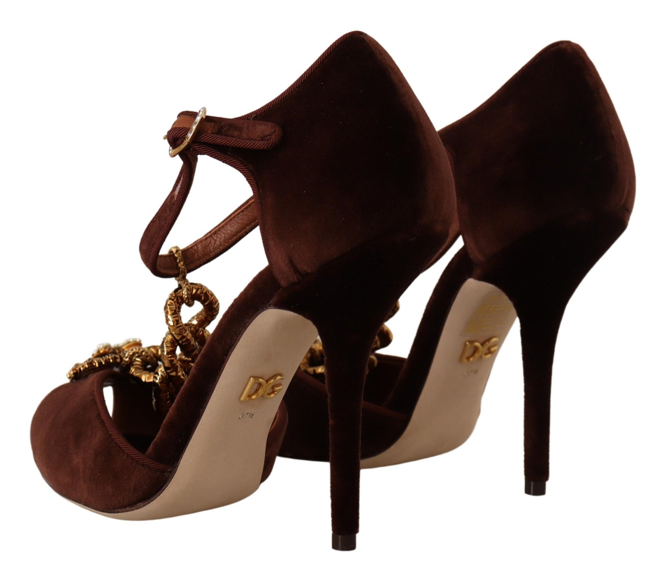 Buy Elegant Gold Detail Velvet Heels by Dolce & Gabbana