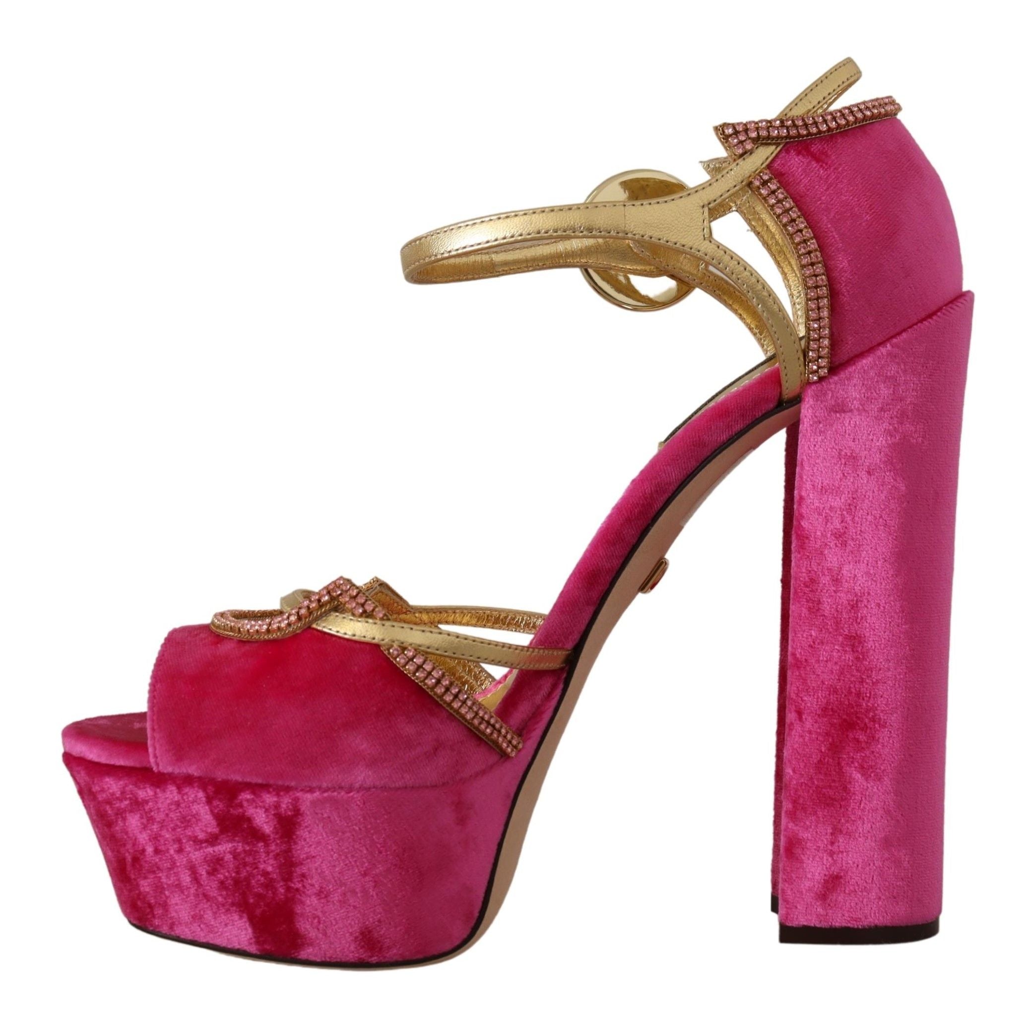 Buy Ethereal Pink Velvet Crystal Sandals by Dolce & Gabbana