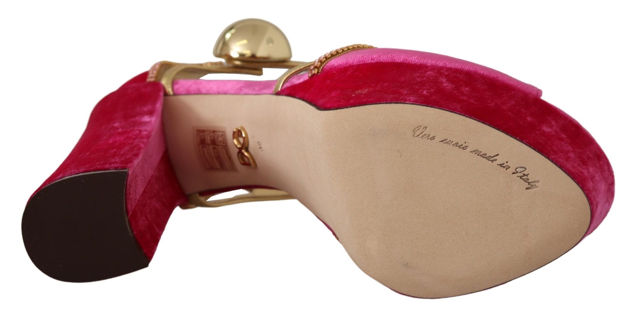 Buy Ethereal Pink Velvet Crystal Sandals by Dolce & Gabbana