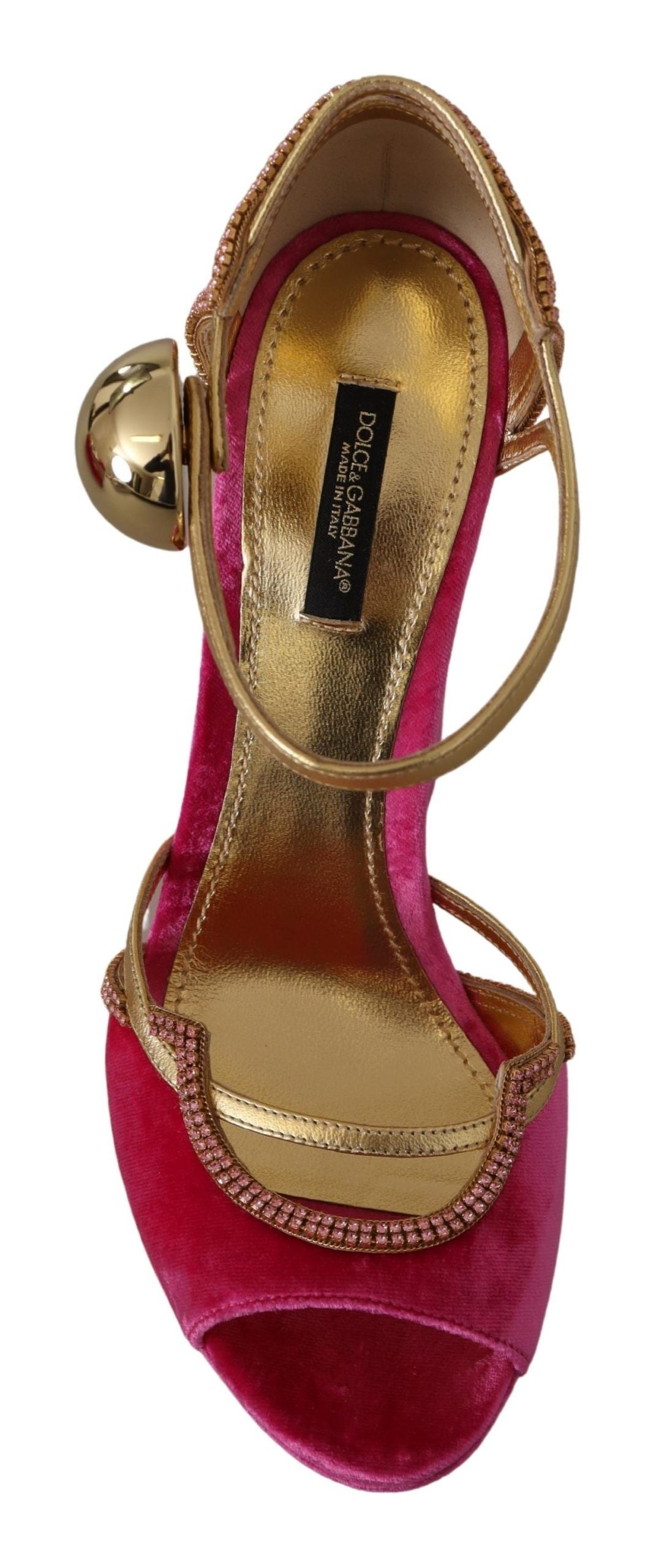 Buy Ethereal Pink Velvet Crystal Sandals by Dolce & Gabbana