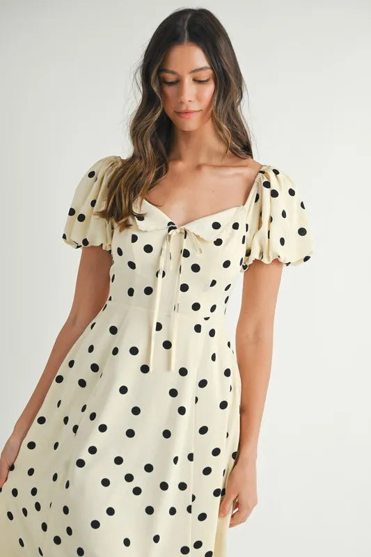 Buy Polka Dot Puff Sleeve Midi Dress by Faz
