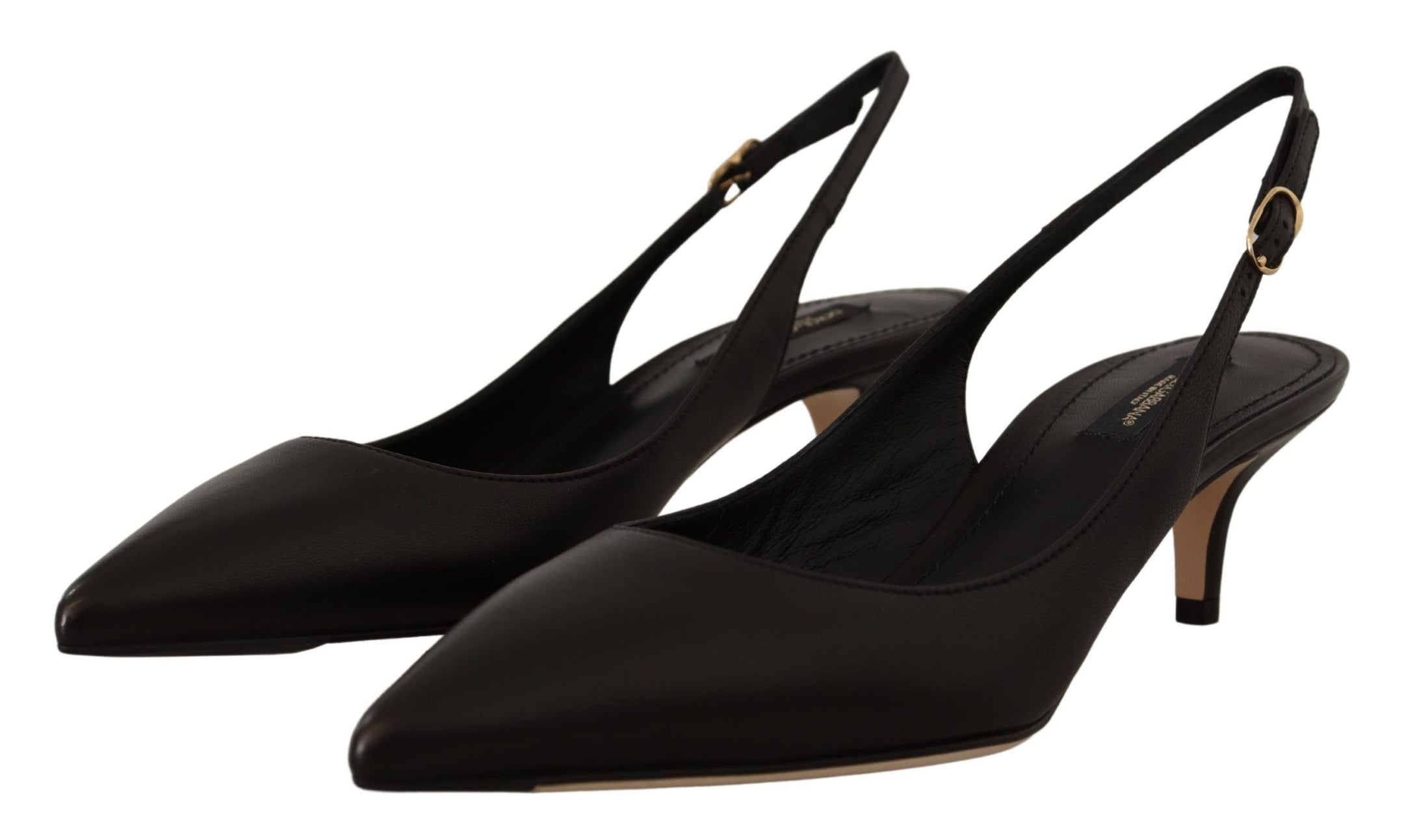 Buy Elegant Black Leather Slingbacks Heels by Dolce & Gabbana