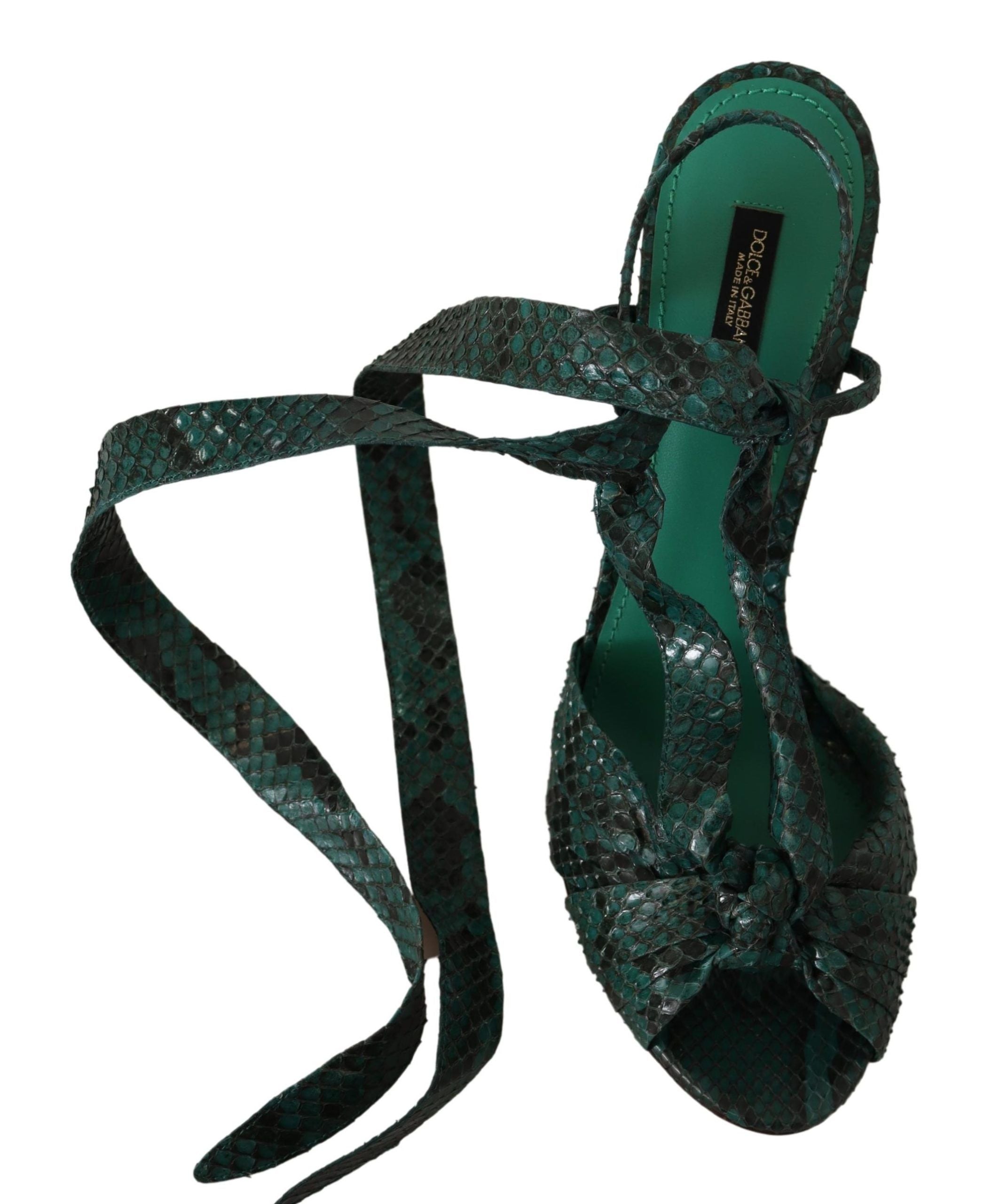 Buy Elegant Green Python Strappy Heels by Dolce & Gabbana