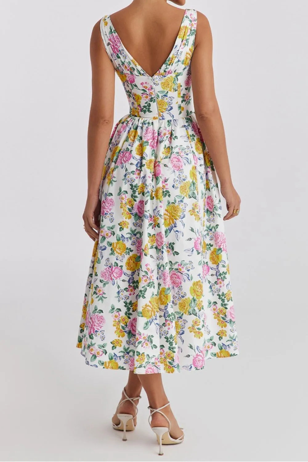 Buy Floral V-Neck Sleeveless Midi Dress with Pockets by Faz