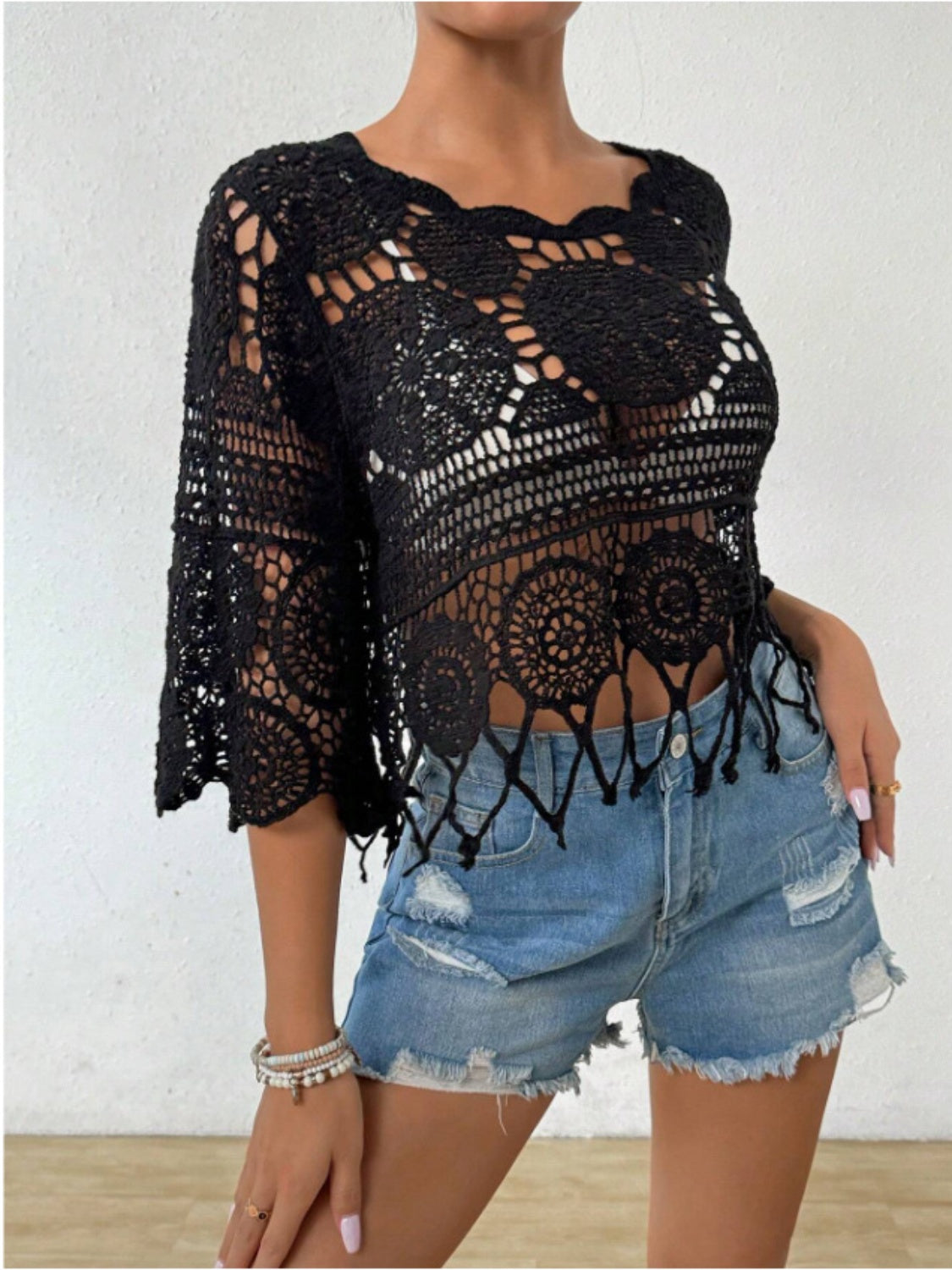 Buy Openwork Round Neck Cover-Up by Faz