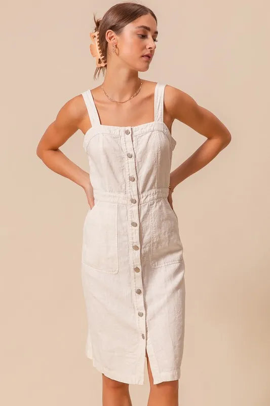 Buy Button Down Pocket Front Pinafore Dress by Faz