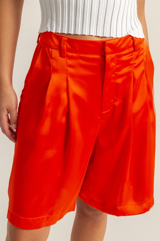 Buy High-Waist Pleated Satin Shorts by Faz