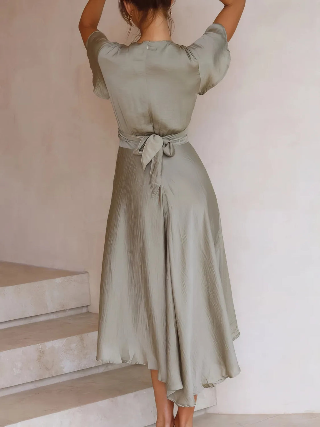 Buy High-Low Plunge Flutter Sleeve Dress by Faz