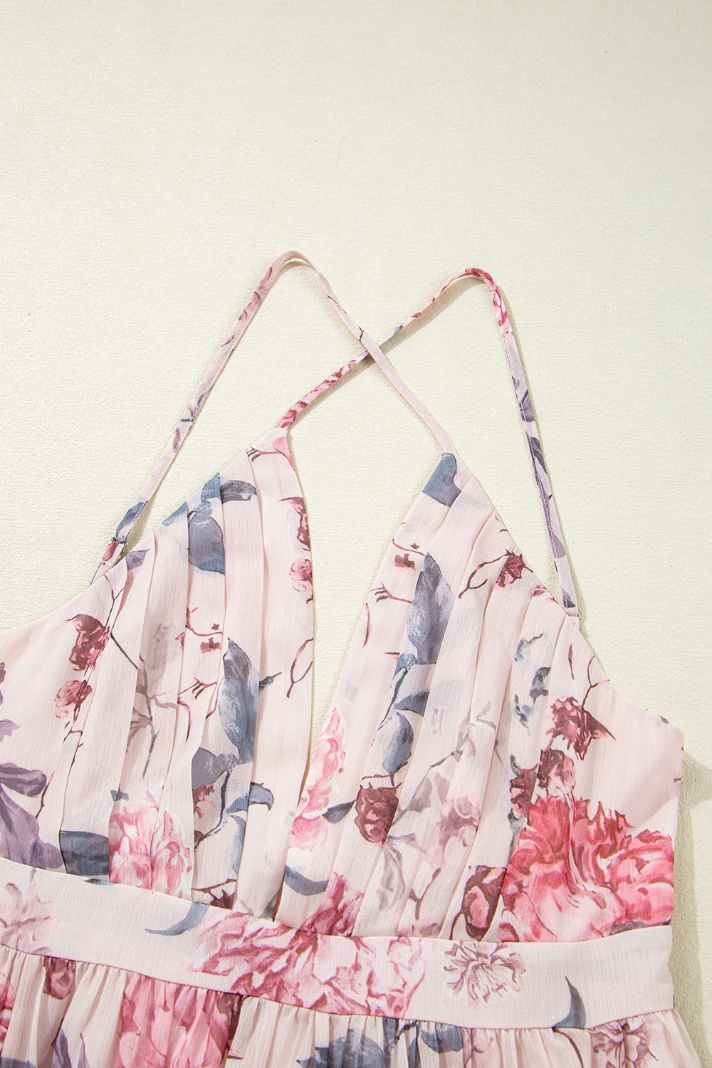 Buy Floral Pleated Deep V Backless Maxi Dress by Faz