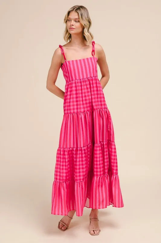 Buy Stripe Tiered Maxi Dress with Colorful Chain Strap by Faz