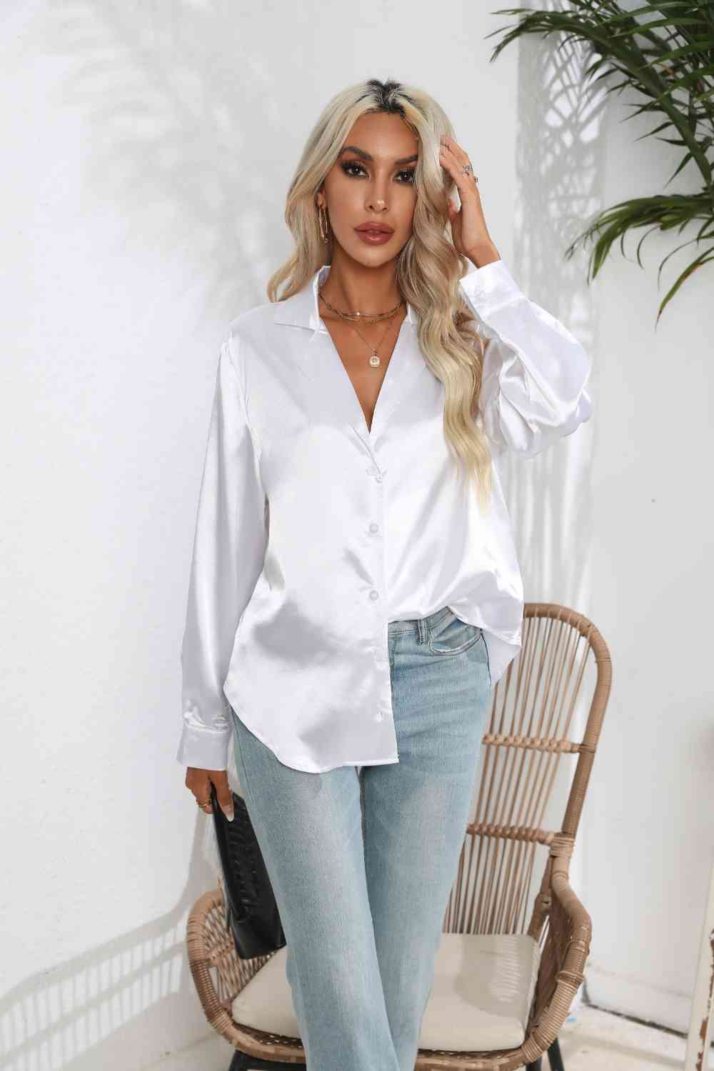 Buy Lapel Collar Button Up Long Sleeve Shirt by B&S