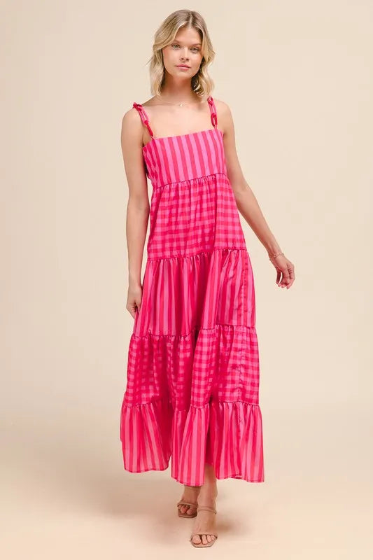 Buy Stripe Tiered Maxi Dress with Colorful Chain Strap by Faz