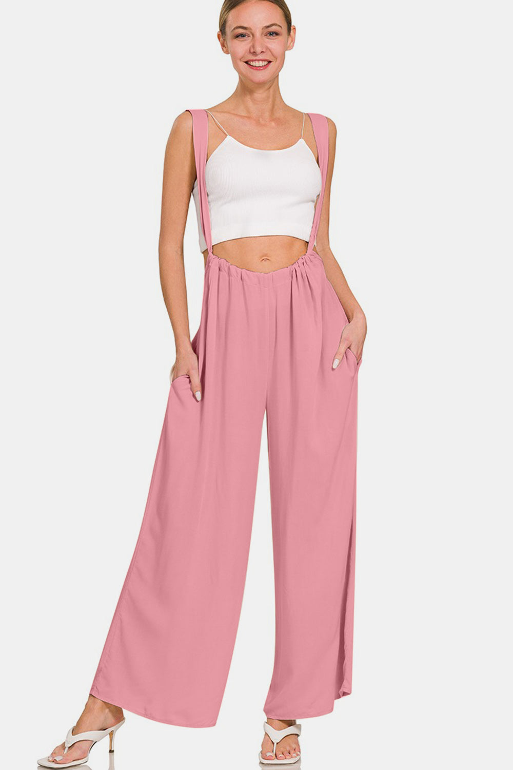 Buy Pocketed Wide Strap Wide Leg Overalls by Faz