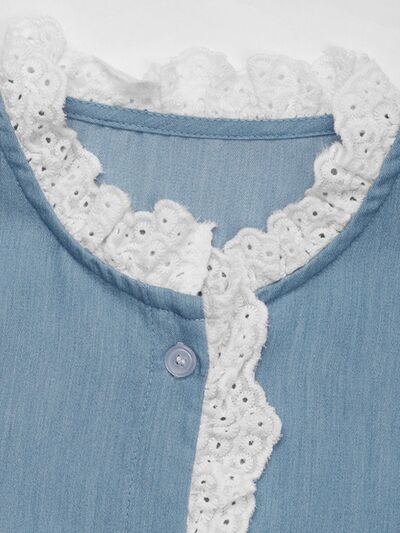 Buy Lace Detail Button Down Long Sleeve Shirt by Perfee