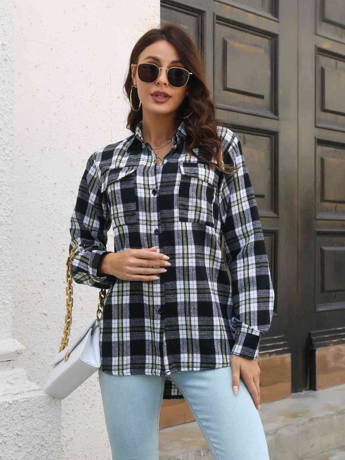 Buy Plaid Collared Neck Buttoned Shirt with Pockets by B&S