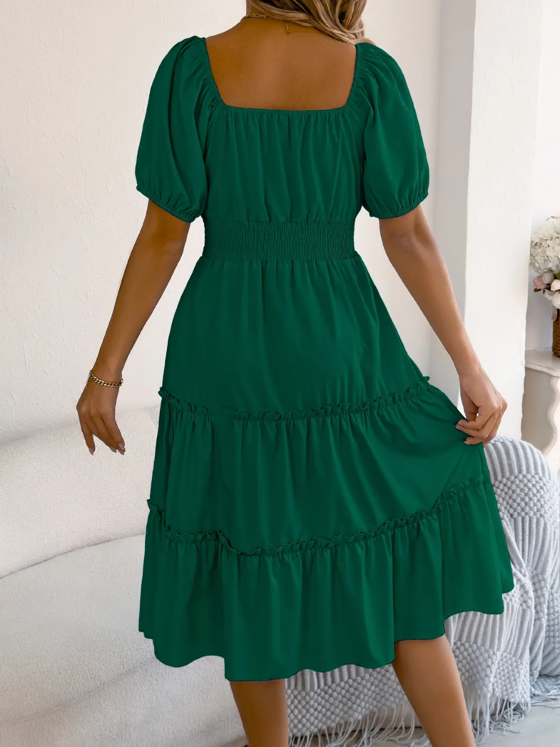 Buy Square Neck Short Puff Sleeve Dress by Faz