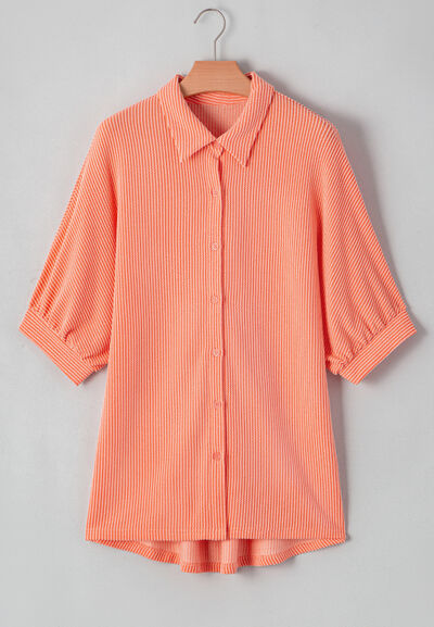 Buy Corded Half Sleeve Button Up High Low Shirt by SYNZ