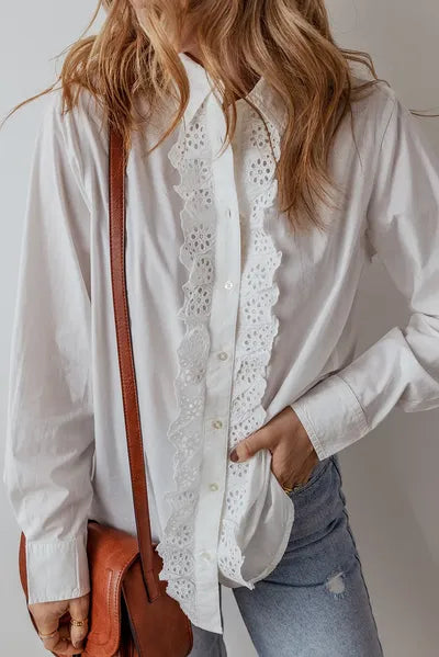 Buy Eyelet Button Down Long Sleeve Shirt by SYNZ