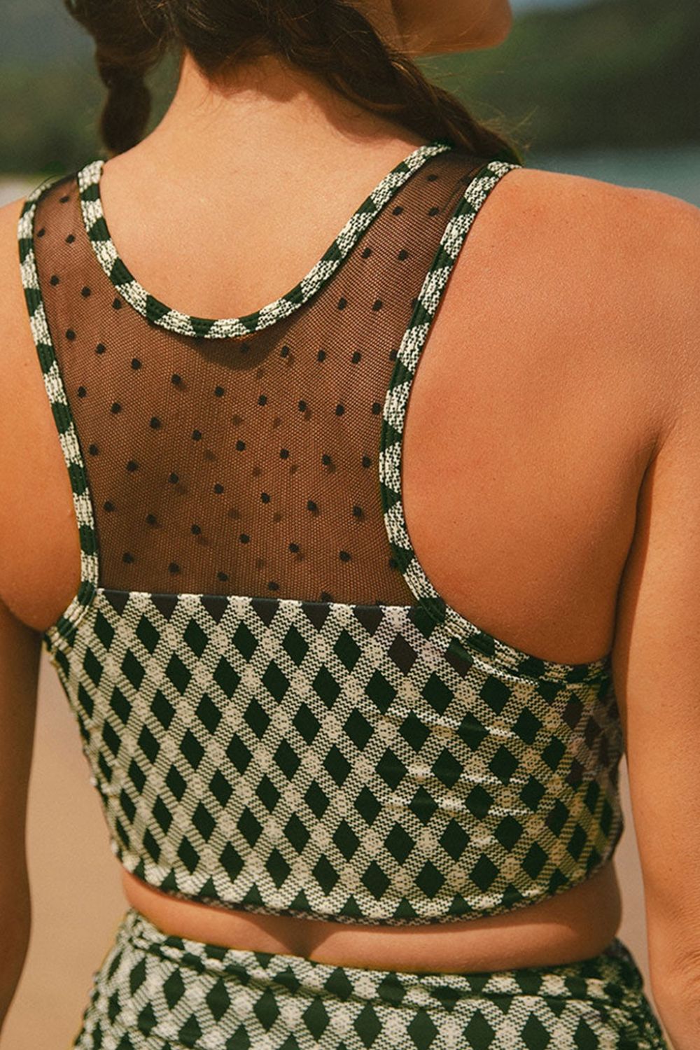 Buy Dotted Mesh Plaid Patchwork High Waisted Swim Set by Faz